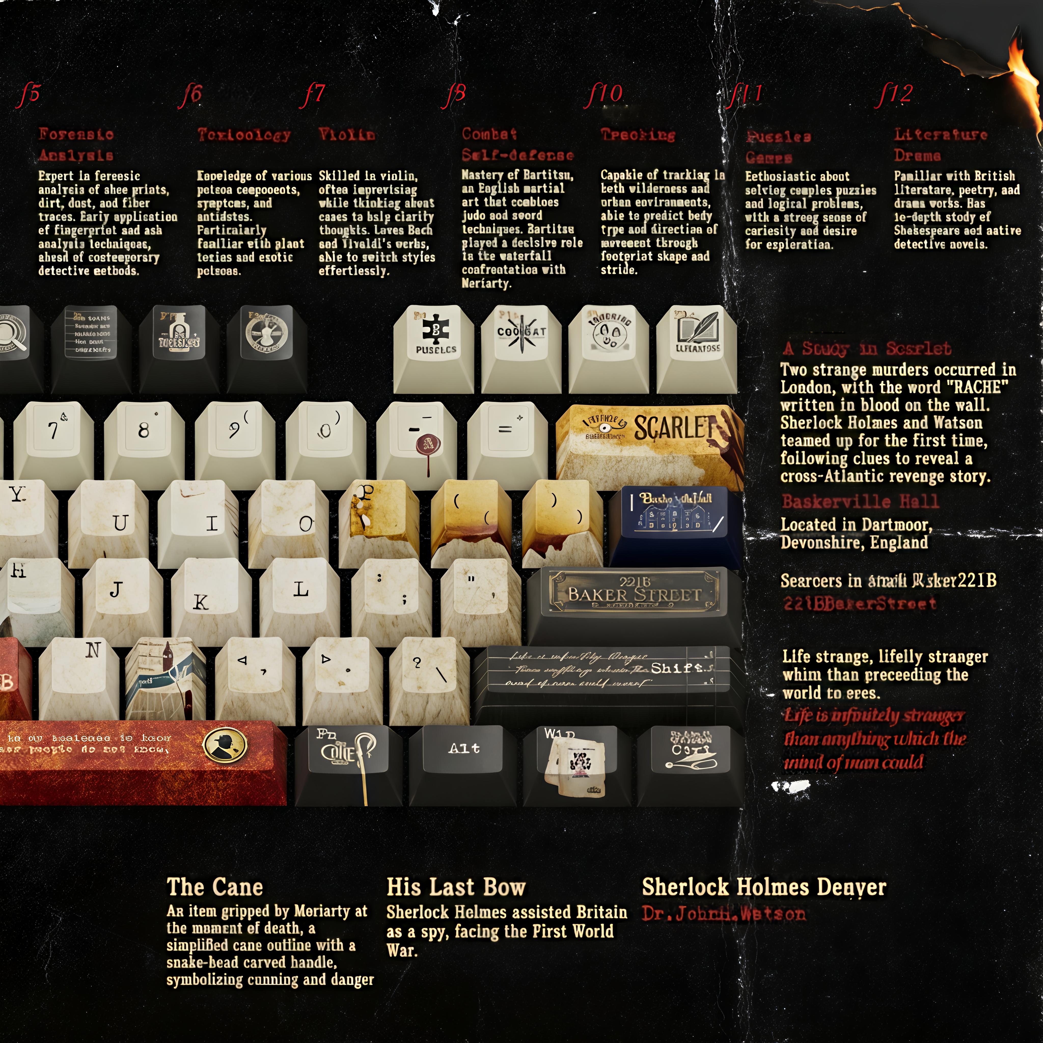 The Great Detective Sherlock Holmes Theme Custom 140 Keycaps - 221B Baker Street Edition